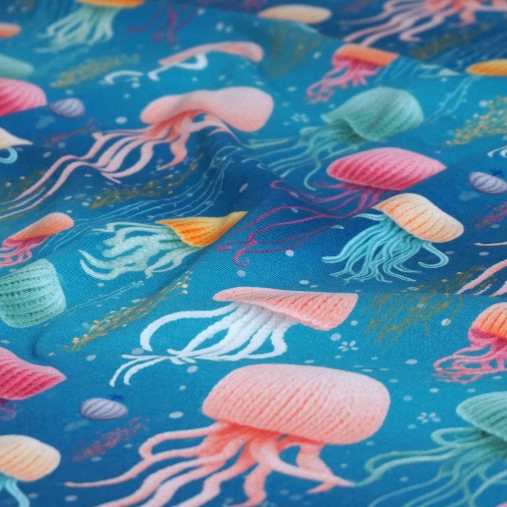 Baumwolljersey Jellyfish Quallen Digitaldruck bunt